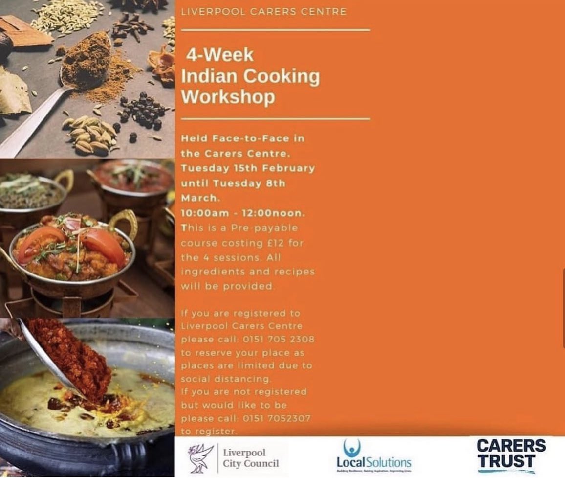 We have our #carers 4-week Indian cooking workshop taking place at the Carers Centre in TODAY!🧑🏻‍🍳 Places are limited, so please call: 0151 705 2308 to reserve your place or to find out more information.. #cookingsessions #tastyfoods @LivCarersCentre @lpoolcouncil @shellsouthern1