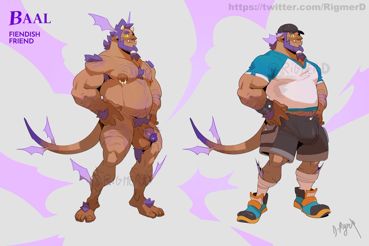 Welcome to Baal, my other demon OC!
more talkative and cheerful than Samael, he surely know how to have fun. Expecially among humans he's very popular and sometime forget he's undercovered

#nsfw #oc #demon #gay #bara #baraoc #drigmerOC