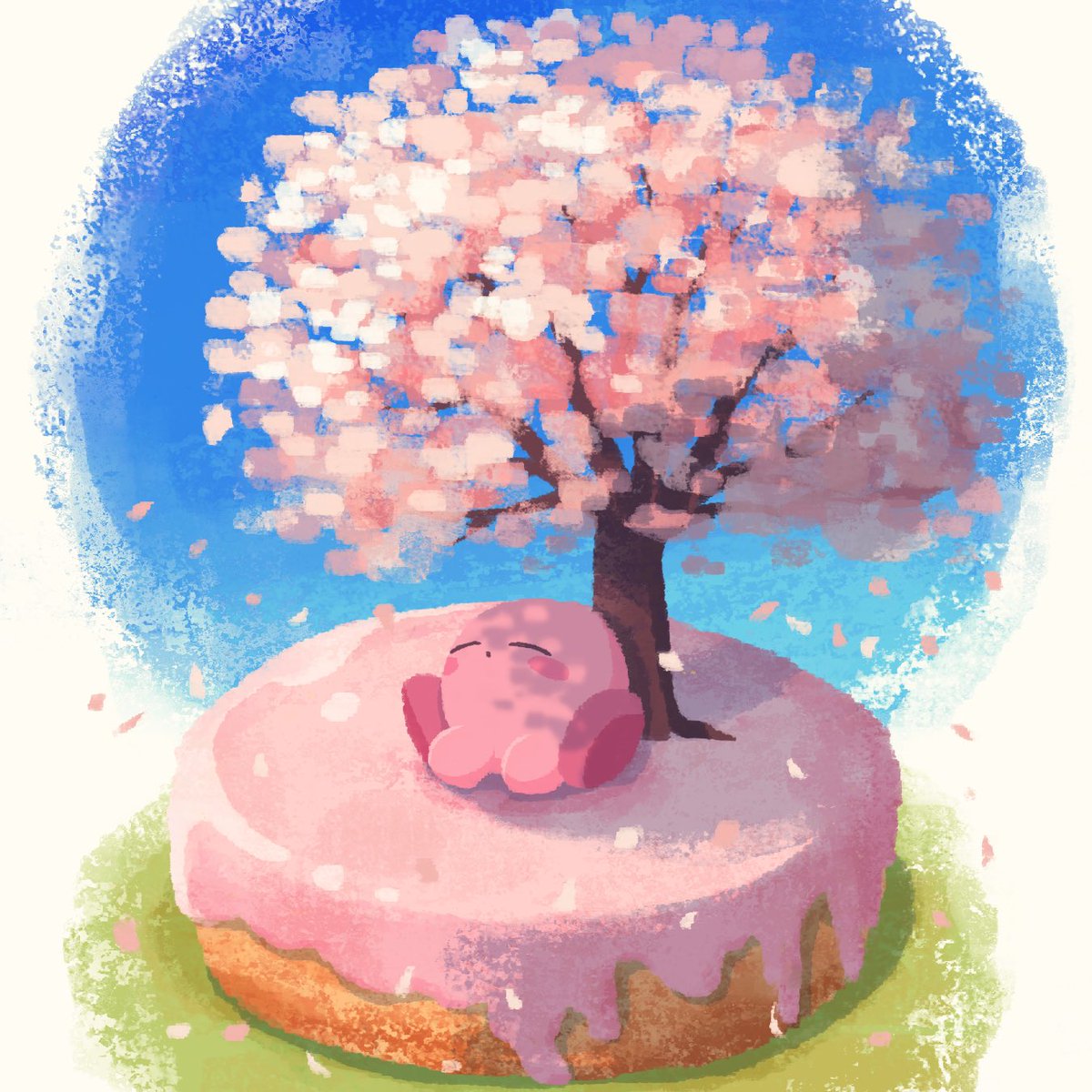 カービィ 「スタバの桜が素敵でした 」|あらもん@カービィのイラスト