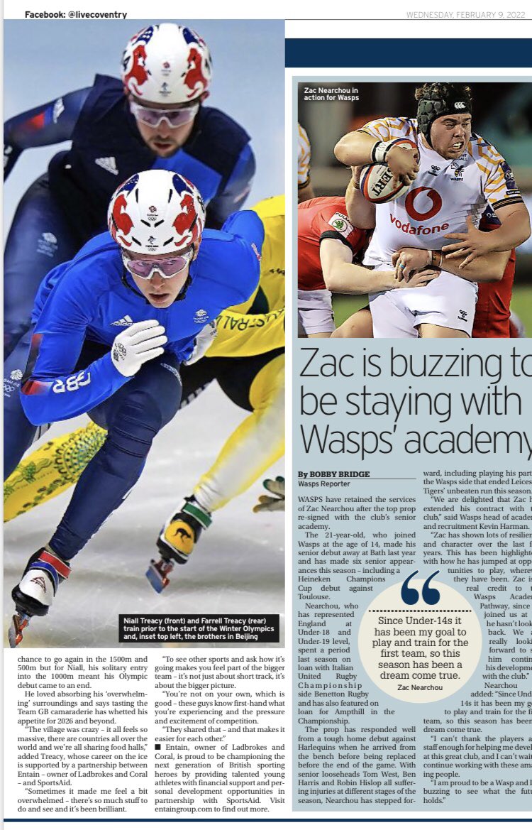 🇬🇧 @NiallTreacy1 vowed to be back again in four years’ time after immersing himself in a ‘surreal’ Winter Olympic debut. Over to @live_coventry for the headline - spread in last week’s paper powered by @PitchingIn_ | @Sportsbeat #Beijing2022