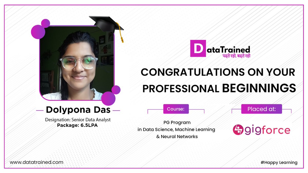 data_trained's tweet image. 🤝𝐂𝐨𝐧𝐠𝐫𝐚𝐭𝐬 𝐃𝐨𝐥𝐲𝐩𝐨𝐧𝐚 𝐃𝐚𝐬𝐨𝐧 𝐲𝐨𝐮𝐫 𝐧𝐞𝐰 𝐣𝐨𝐛 !!
😊You earned it and it's great to see that your effort finally paid off !!
𝐓𝐨 𝐤𝐧𝐨𝐰 𝐦𝐨𝐫𝐞 𝐚𝐛𝐨𝐮𝐭 𝐃𝐚𝐭𝐚 𝐒𝐜𝐢𝐞𝐧𝐜𝐞.
𝐕𝐢𝐬𝐢𝐭 𝐮𝐬 𝐚𝐭: bit.ly/3mzPrpd
#DataTrainedplacement