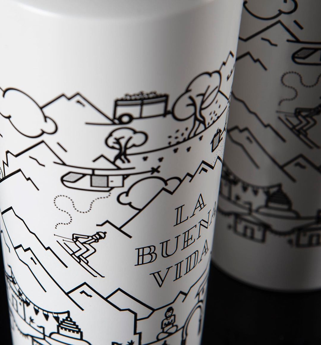 <a href="/JaviGardunoEdD/">Javier Garduño EdD</a>'s packaging design for La Buena Vida organic wine. The Spanish design studio delivers a painted and screen-printed bottle in which they illustrate the hobbies and activities that the client likes the most: travels, sports and people. #DailyDesignInspiration