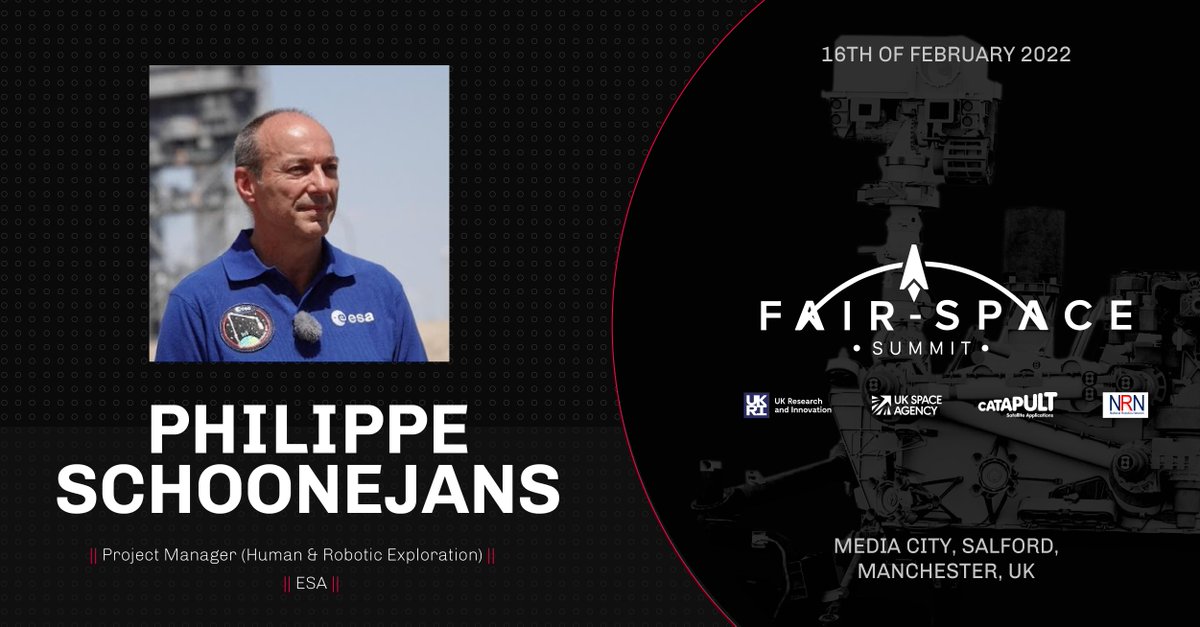 FAIR-SPACE Robotics Summit   | TOMORROW  | 16th February 2022 
ow.ly/9eVa50HSB6f
Philippe Schoonejans works <a href="/esa/">European Space Agency</a> as project manager and team leader in ESA-NASA Mars Sample Return programme. <a href="/spacegovuk/">UK Space Agency</a> <a href="/SatAppsCatapult/">Satellite Applications Catapult</a> <a href="/UKRI_News/">UK Research and Innovation</a> <a href="/RoboticNational/">NRN</a> #robotics #AI #spacetech