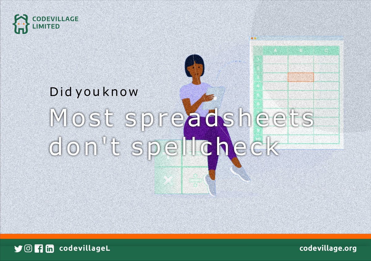 codevillageL's tweet photo. Before you hand off that important spreadsheet, be sure to run a spellcheck manually (https://t.co/D2p79H4mvo) to spare yourself any undue embarrassment.
#ASUU #AsuuStrikeUpdate #abbakyari #fuelscarcity https://t.co/NMiIt9iG52