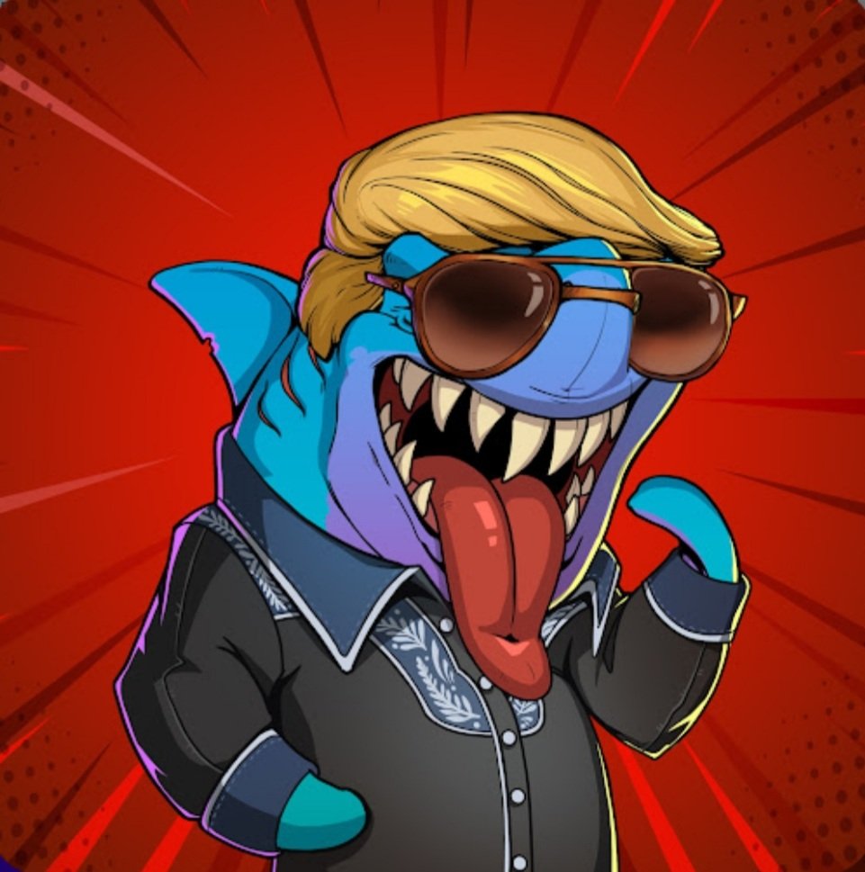 FlatoutDrinking's tweet photo. @TheSharkMob @opensea Meet some of the Sharkie brothers!!! Say hello to....The Entertainer. https://t.co/2THkYwzmKZ