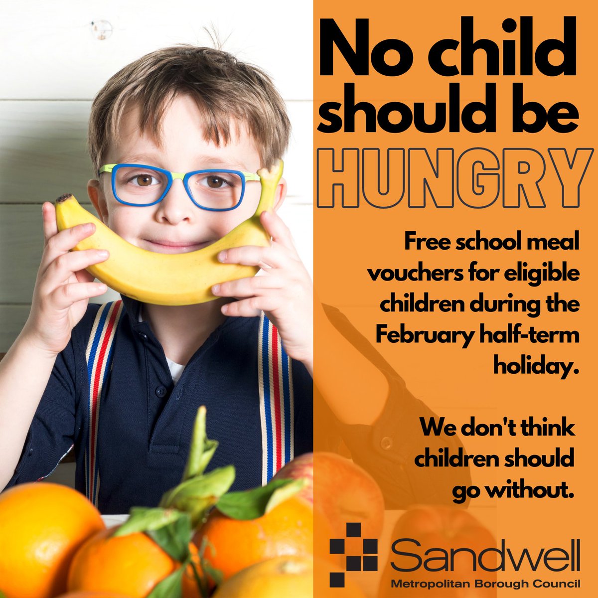 Free school meal vouchers worth £15 are available for eligible children during the February half-term holiday.

We don't think children should go hungry.

Schools will be in touch with eligible families.