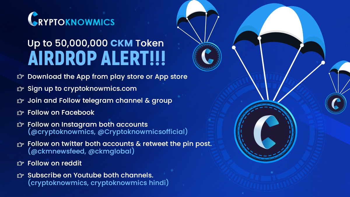 Airdrop Alert!!

#Cryptoknowmics has launched an #airdrop.

🎁Up to 50,000,000 $CKM Giveway 🎁
🎁Up to 50,000 Winners🎁

☑️ Follow <a href="/ckmnewsfeed/">cryptoknowmics</a> and @ckmglobal
☑️ QT the pinned tweet
☑️ Complete all the following tasks: