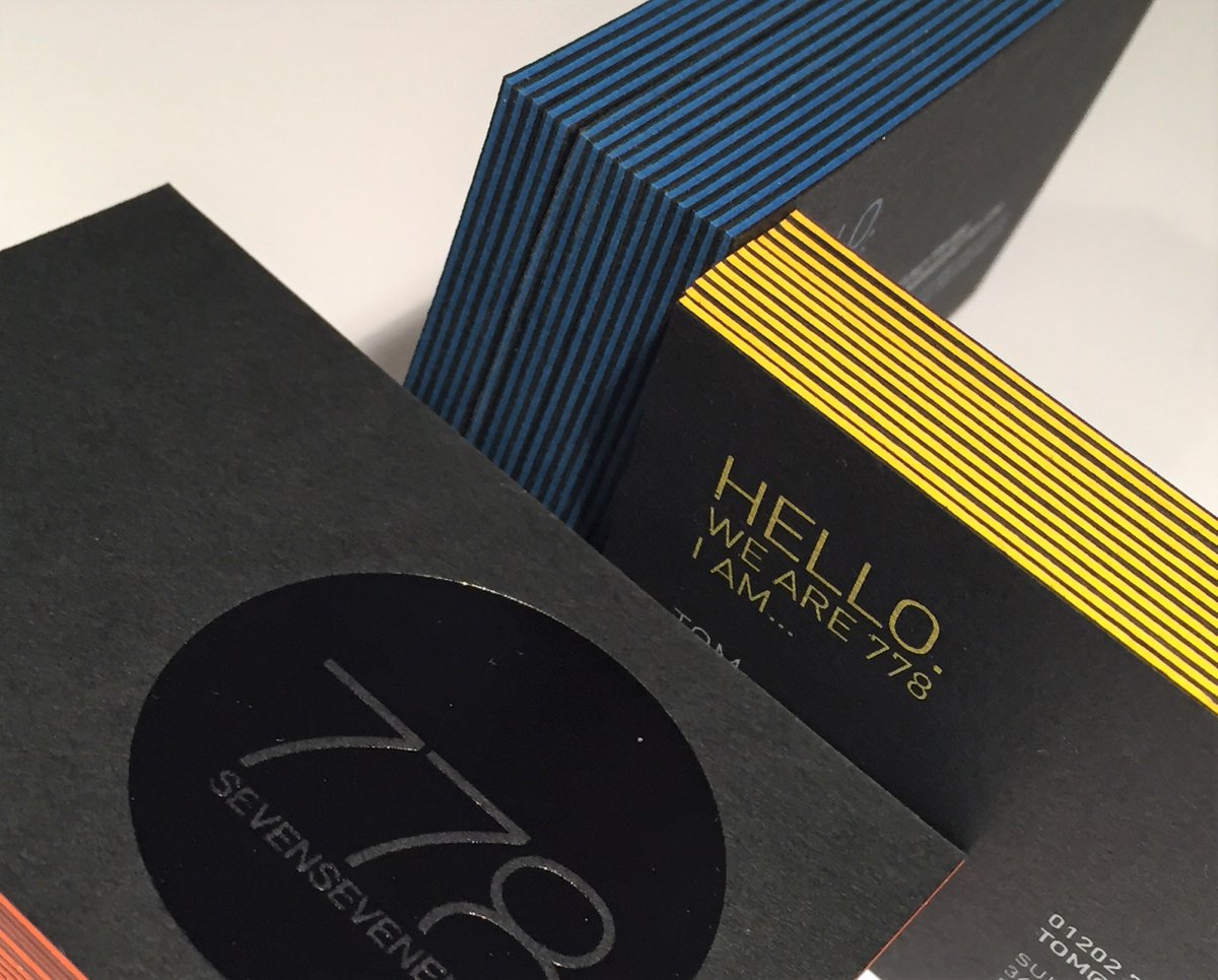 EmtonePrint's tweet image. We love triplex cards but don't stop at two sheets go for three and a 890gsm card!!!
Print: 8 hit white + 4 colour
Paper: Colorplan Ebony 175gsm + Mandarin/Citrine/Adriatic 540gsm  
Foil: Just Black 700
#businesscards #creativeprint #triplexed #foil #emtone
@Foilco@GFSmithpapers