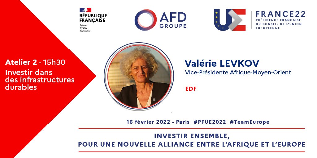 #PFUE2022 <a href="/LevkovValerie/">Valerie Levkov</a>, vice-présidente Afrique-Moyen-Orient chez <a href="/EDFofficiel/">EDF</a> interviendra dans l'atelier consacré au financement des PME mercredi lors de la conférence  "Investir ensemble, pour une nouvelle alliance entre l'Afrique et l'Europe". ➡️bit.ly/3rWLfT3