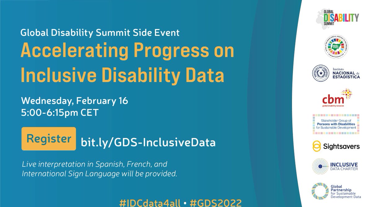 Our #GDS2022 event is TOMORROW! 

Register to learn from <a href="/Sightsavers_Pol/">Sightsavers Policy and Research</a> <a href="/CBM_Global/">CBM Global Disability Inclusion</a> <a href="/SGPWD/">Stakeholder Group of Persons with Disabilities</a> <a href="/ossap_sdgs/">OSSAP-SDGs</a> <a href="/INE_Paraguay/">INE Paraguay</a> + others about how governments and organizations can build disability-inclusive data systems: bit.ly/GDS-InclusiveD…