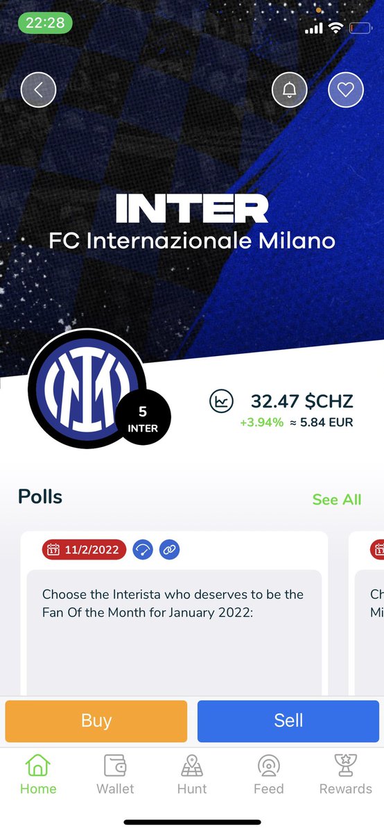 Thanks to <a href="/ChilizAustria/">Chiliz Austria 🇦🇹 ($CHZ)</a> <a href="/Chiliz/">Chiliz - The Sports Blockchain</a> <a href="/socios/">Socios.com</a> 
Got my 5 Inter Tokens 💪🏽 #BeMoreThanAFan #chiliz #inter