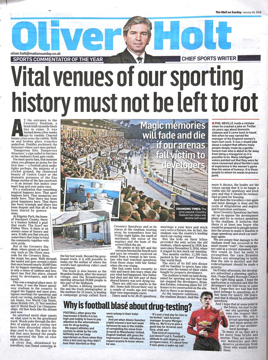 For those appealing (in good faith) to <a href="/OllieHolt22/">Oliver Holt</a> following his tweet regarding the latest incident at Brandon, he’s offered great support to our campaign to save the stadium since meeting us there in 2018. Here’s a full page Mail on Sunday article he wrote back then.