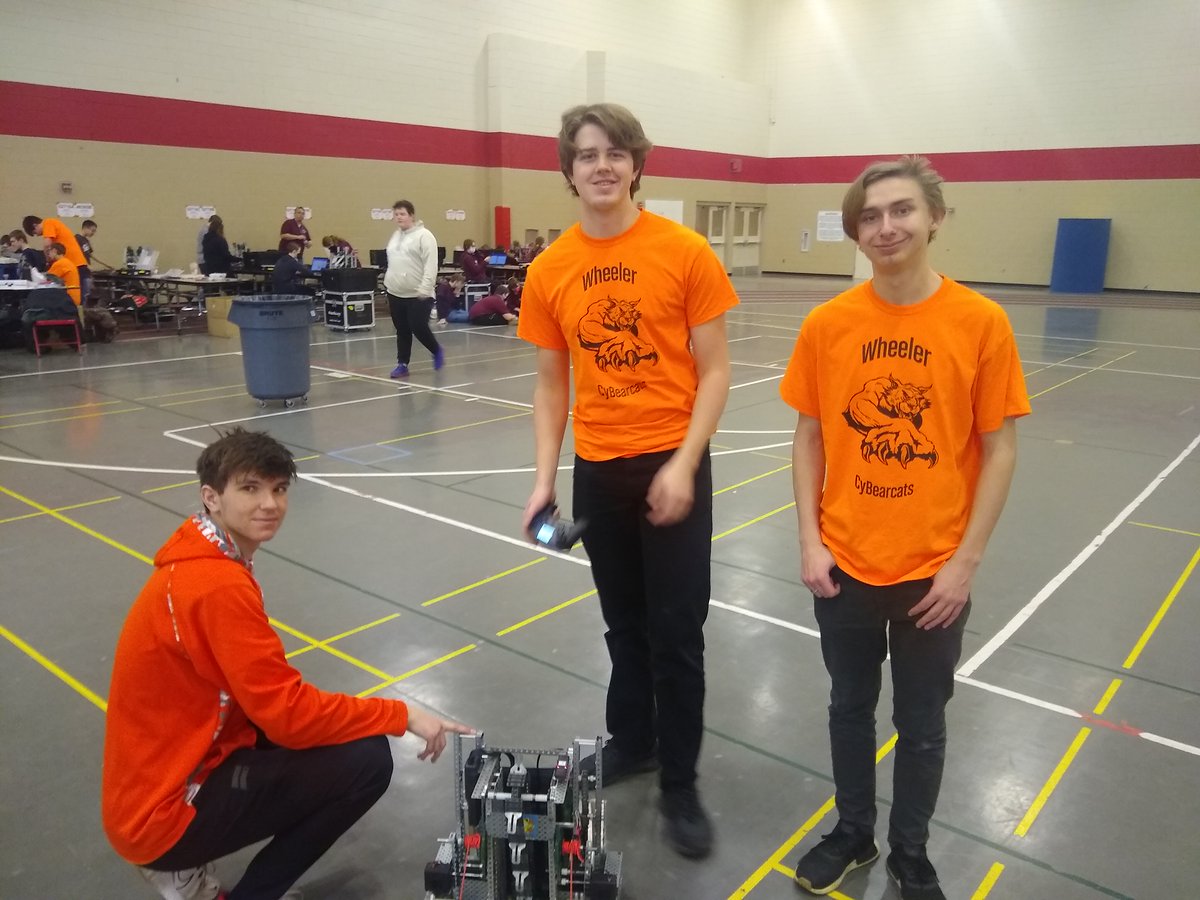 WheelerHighOff's tweet photo. WHS Robotics Team @ Crown Point HS.  Jake Vincent, Toby Weitendorf, and Ilce Mizimak competed and made it to the Finals out of 40 teams. https://t.co/Lw1D4G5ORa