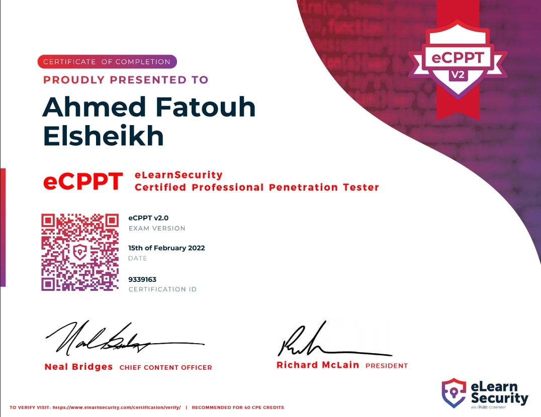 XDev05's tweet image. eCPPTv2 certified ✅
#ine #eLearnSecurity