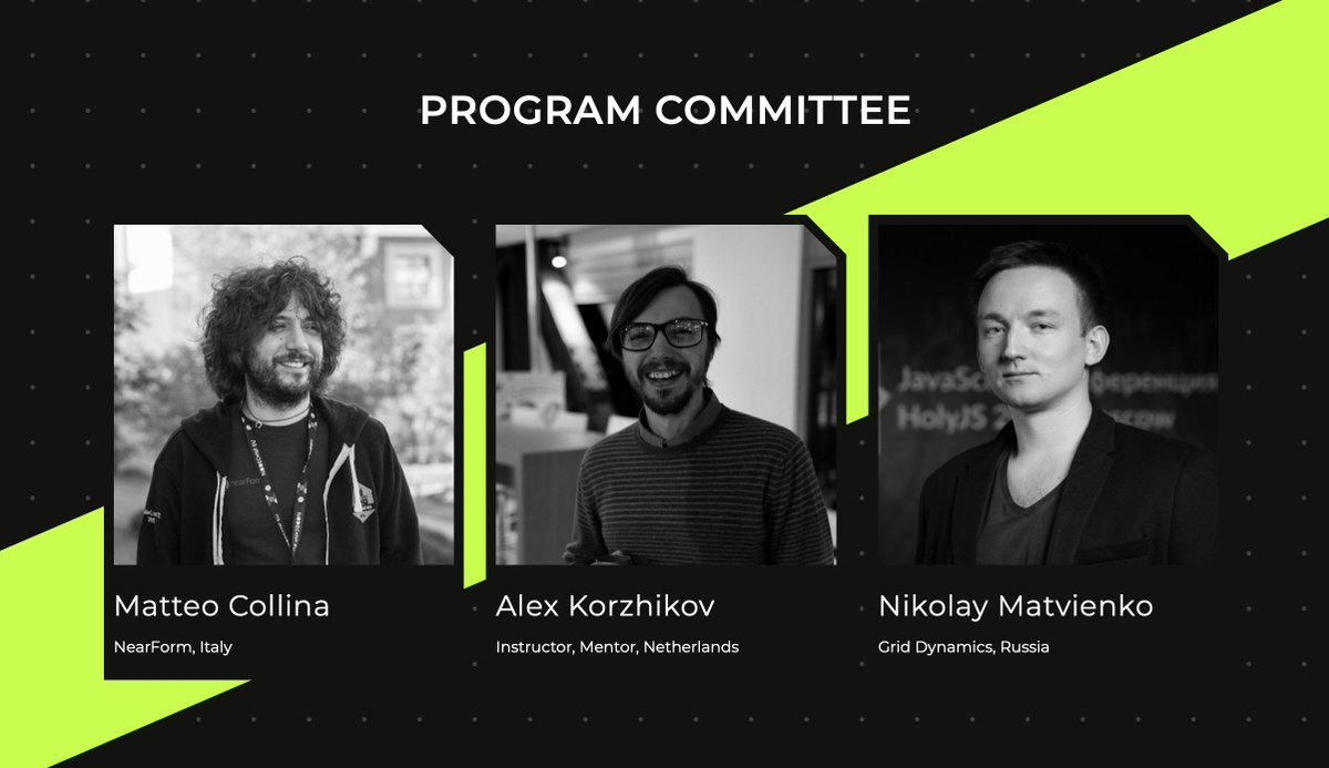 This year's #NodeCongress lineup wouldn't be possible without the work of our program committee.

We're grateful to <a href="/matteocollina/">Matteo Collina</a> <a href="/AlexKorzhikov/">Alex Korzhikov</a> <a href="/matvi3nko/">Nikolay Matvienko</a> for their help. ❤️