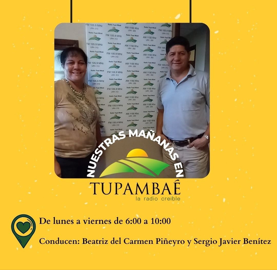 #NuestrasMañanasenTupaMbaé

De lunes a viernes de 6:00 a 10:00

<a href="/soromitoser/">SergiojavierBenítez</a>