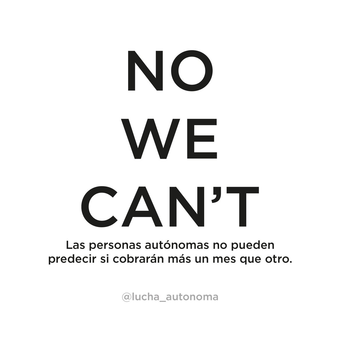 Las personas autónomas no puedenpredecir si cobrarán más un mes que otro 🔮. Una cuota mensual abusiva solo dificulta nuestras posibilidades de crecer. 
#luchaautonoma
