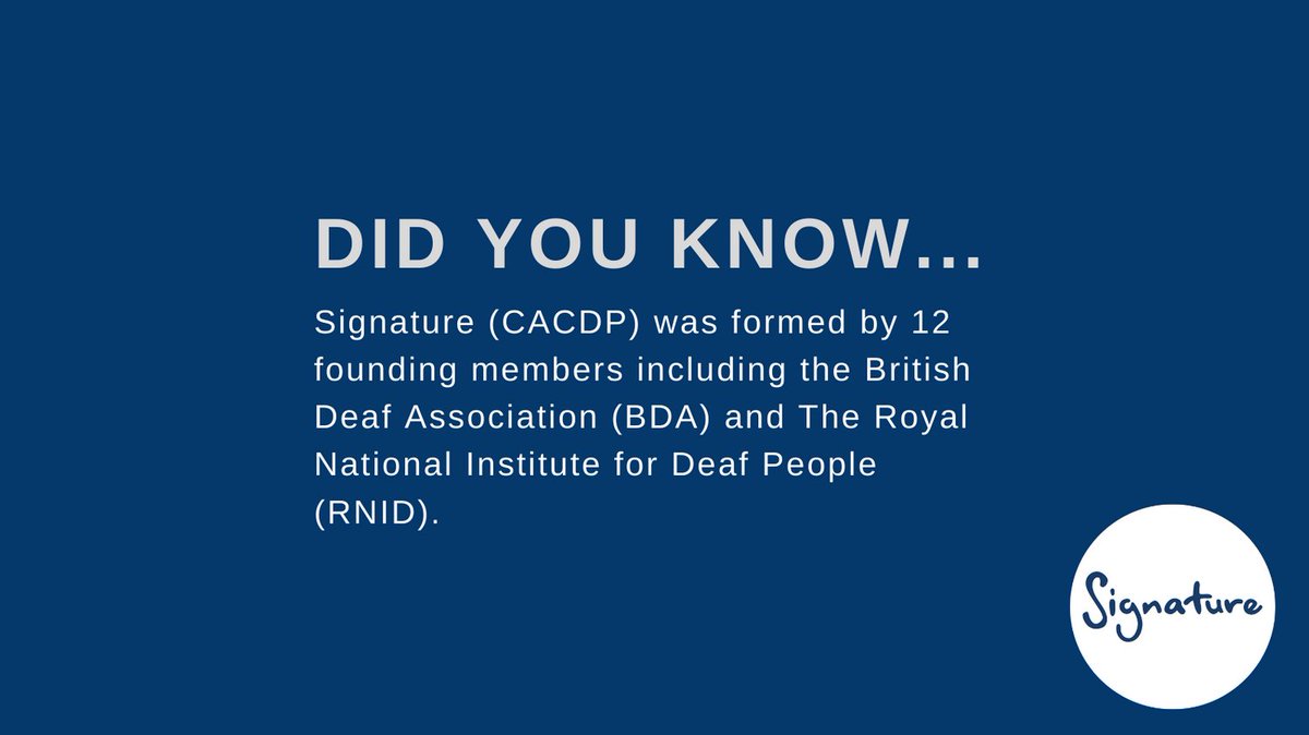 SignatureDeaf's tweet photo. Did you know... Signature (CACDP) was formed by 12 founding members including @BDA_Deaf and @RNID.

Find out more about out history here: https://t.co/Ok8pI3idvA

#Signature #CACDP https://t.co/mzGv2bN2on