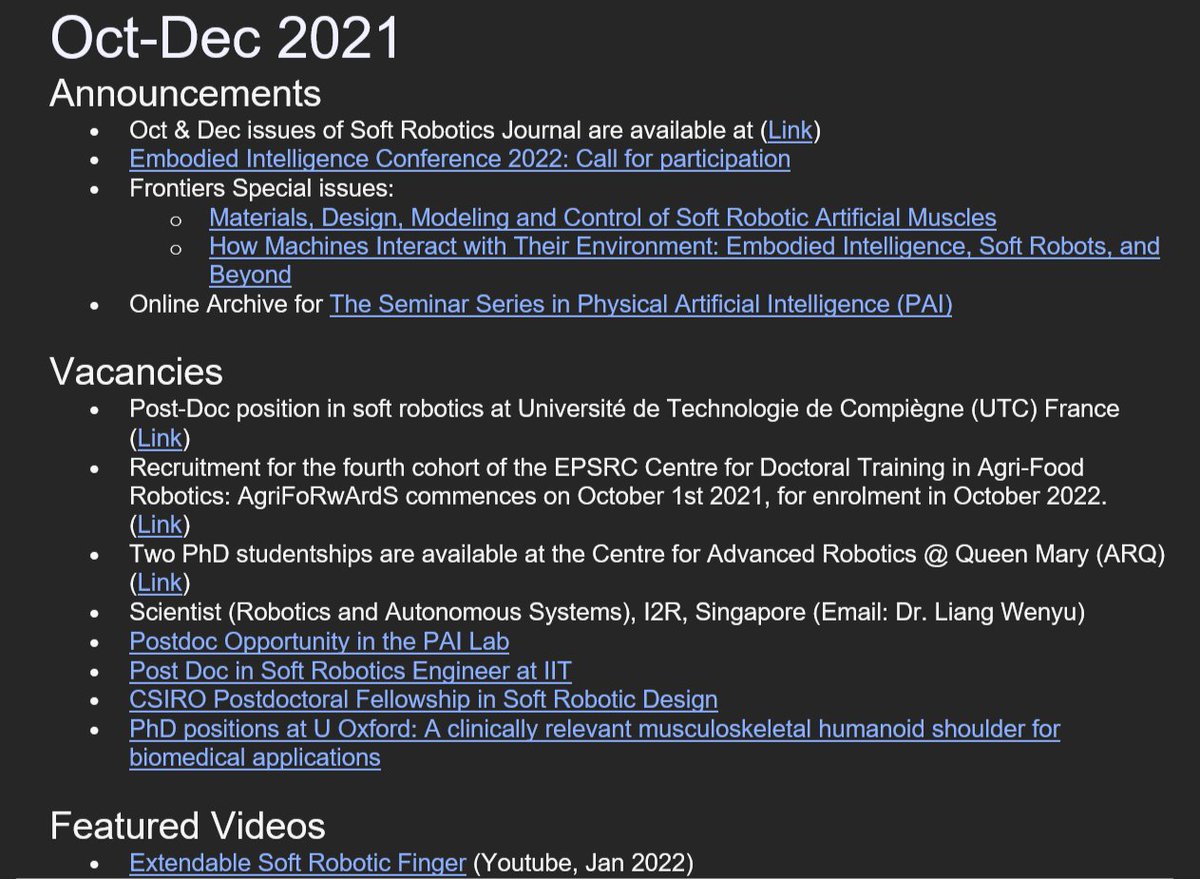 S.M.Hadi Sadati, PhD (@smhadisadati) on Twitter photo The Oct-Dec 2021 #SoftRobotics #newsletter is out:
softrobotics.org/newsletters/oc…
Brought to you by <a href="/fagiols25/">Adriano Fagiolini</a> <a href="/_JanPeters/">Jona Blocker👻🌚🍕🌞</a> <a href="/TheGreySkies/">Erin Nolan</a> <a href="/SMHadiSadati/">S.M.Hadi Sadati, PhD</a> The Oct-Dec 2021 #SoftRobotics #newsletter is out:
softrobotics.org/newsletters/oc…
Brought to you by <a href="/fagiols25/">Adriano Fagiolini</a> <a href="/_JanPeters/">Jona Blocker👻🌚🍕🌞</a> <a href="/TheGreySkies/">Erin Nolan</a> <a href="/SMHadiSadati/">S.M.Hadi Sadati, PhD</a>