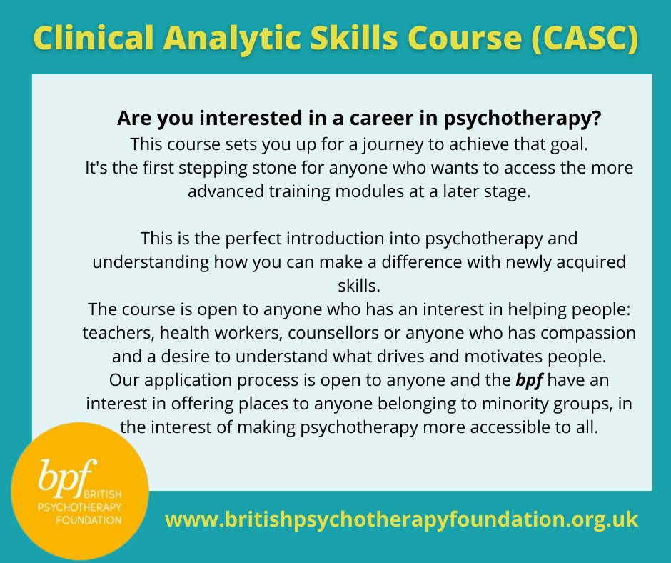Launching our inaugural Clinical Analytic Skills Course CASC - for those who would like to start their journey to become a psychotherapist. tinyurl.com/ce49hn2r
