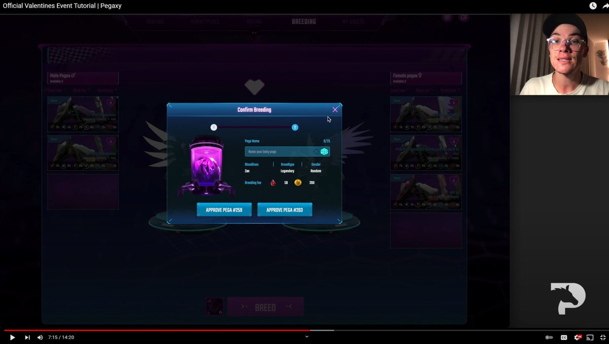 Ozzredd's tweet photo. @RealCoreyWilton @BSCGainzy @KenPegaxy I haven't tried to use a ticket yet, but in the video (screenshot included), it shows no breeding cost for Mom and Dad. Total cost 50 PGX and 200 VIS, is that not accurate? https://t.co/T17K4w16iz