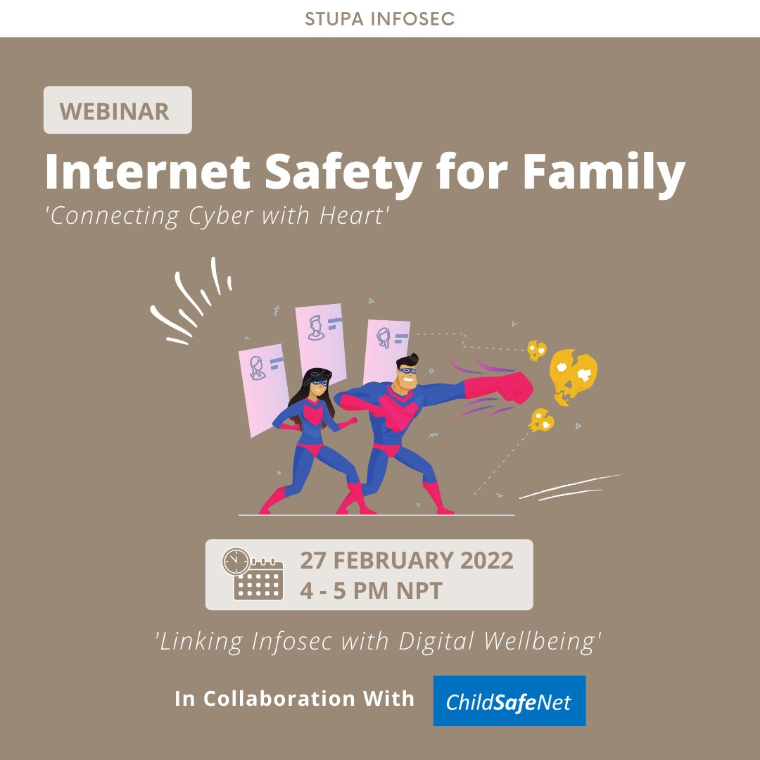 StupaInfosecLtd's tweet photo. For our next webinar, we have collaborated with Childsafenet to discuss the 'Importance of Internet Safety for Family'.
Join us on 27th February to learn how you can keep your family safe online.
#childsafenet #internetsafety #awareness #onlinesafety #cybersecurityevent #webinar https://t.co/EUEduXPZZu