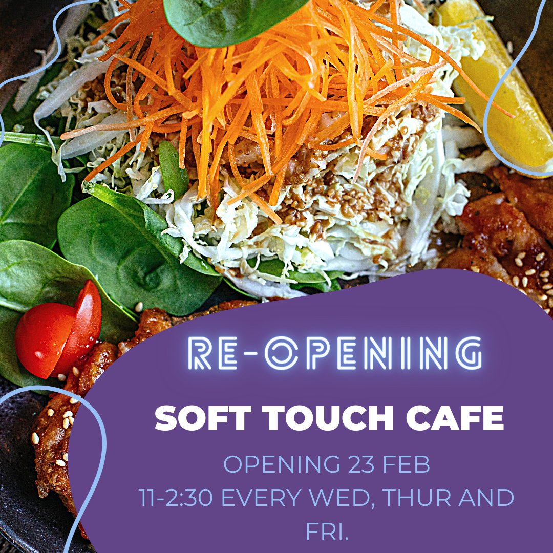 SoftTouchArts's tweet photo. The Soft Touch café is re-opening for 2022!

As of the 23rd of February, we will be open from 11-2:30 every Wednesday, Thursday and Friday. 

Come down to 50 New Walk and enjoy some of our delicious. 

See you next week😄 https://t.co/BVcfJE3Ol1
