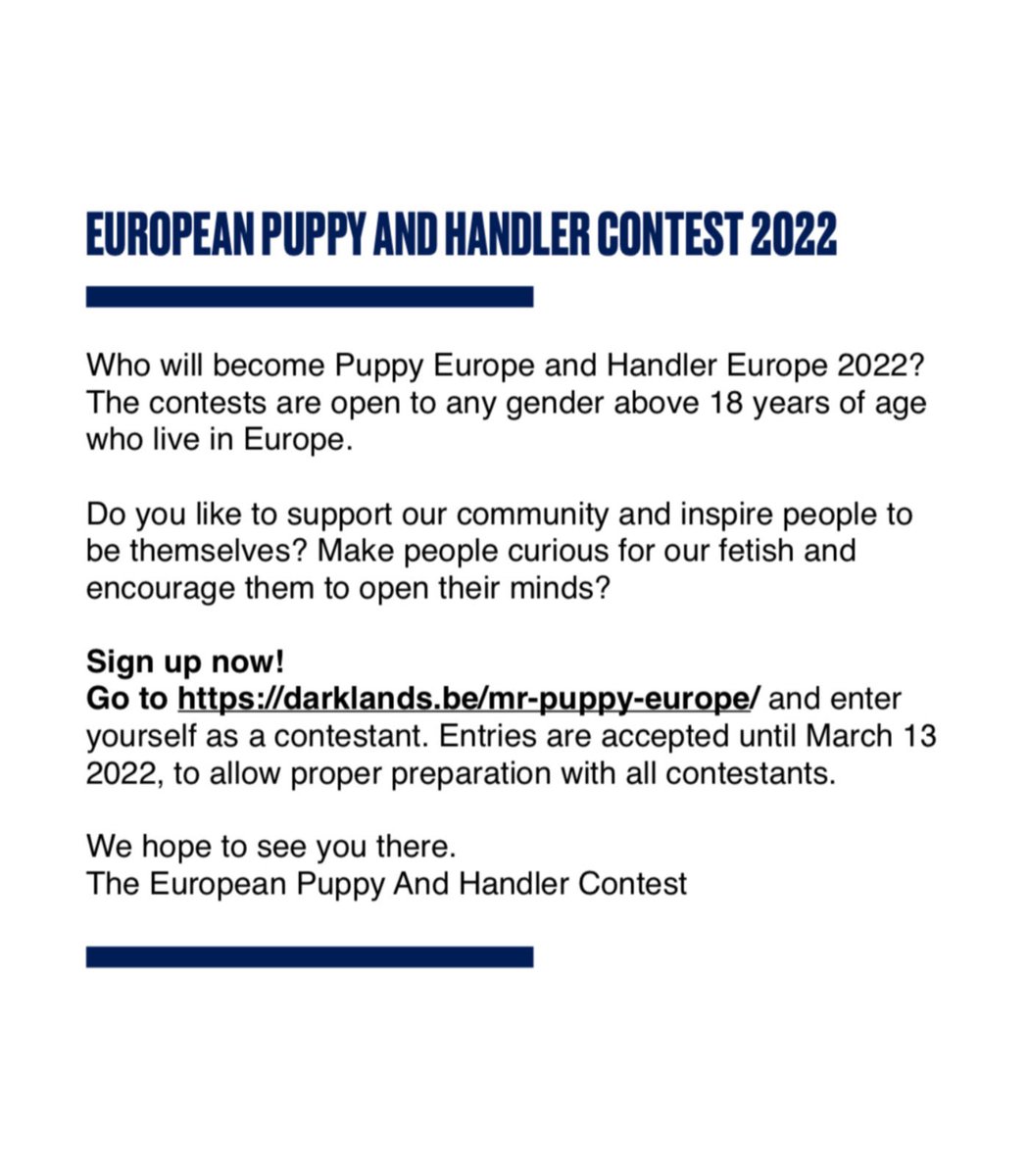 EuroPAHC's tweet photo. Who will become Puppy Europe 2022 and Handler Europe 2022?

Go to https://t.co/BdH0sT4bWF and enter yourself as a contestant. Entries are accepted until March 13 2022. https://t.co/X08K395JpF