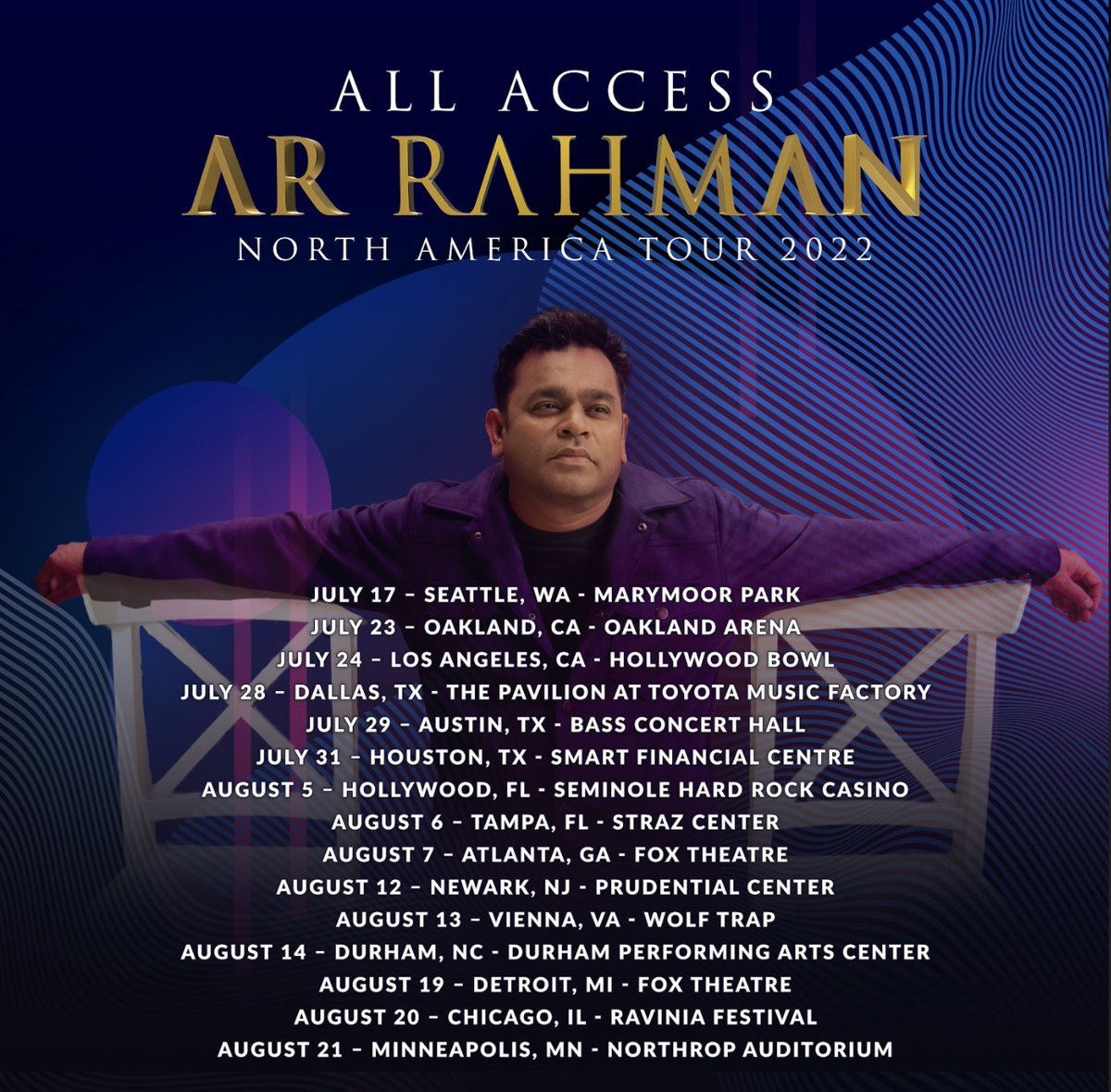 North America! Here are the venues for our tour! I look forward to seeing you all there! 
Until then, we’re getting ready with the music! 

#arrahman #arrahmanlive #allaccessarrahman #northamericatour2020 #healingworld #EPI