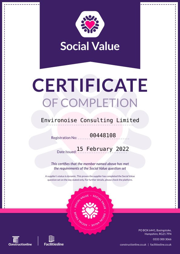 As well as Constructionline Gold, Acclaim and SSIP accreditation we have been awarded Constructionline Social Value Certificate of Completion.