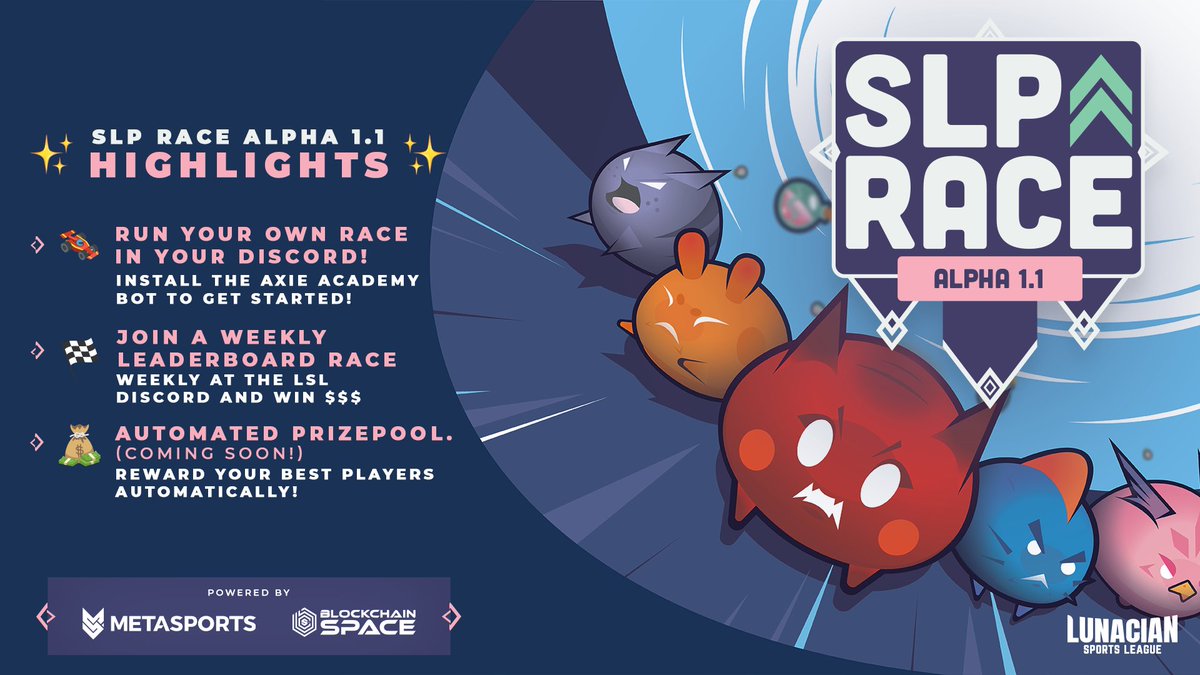 joejosue's tweet photo. /1 🚨 Thrilled to finally launch version of 1.1 of SLP RACE🏁

An AUTOMATED Leaderboard Tournament Event all @AxieInfinity Guilds can use for FREE in their discord servers ⚔️

🏎️Run your OWN RACE in your guild discord!
🏁Join inter-guild races at LSL!
💰AutoPayouts (Soon) https://t.co/32pSs9STvl