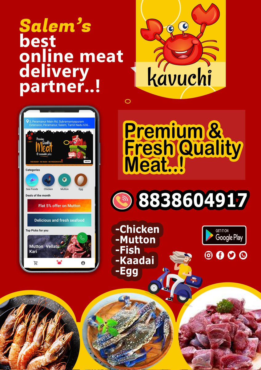 KavuchiApp's tweet photo. #Kavuchi providing the High Quality Fresh meat Home delivery @ #Salem
🐟🐠🦞🦐🦀🐓🐐🥚🍖🥩🦴🧠🩸
Download Kavuchi app @GooglePlay
https://t.co/BEjclaN02E
#onlinemeatdeliverysalem
#onlineshopping #onlinemeatdelivernearme #onlinefishdeliverysalem #freshmeathomedelivery https://t.co/uMMp49CDkN