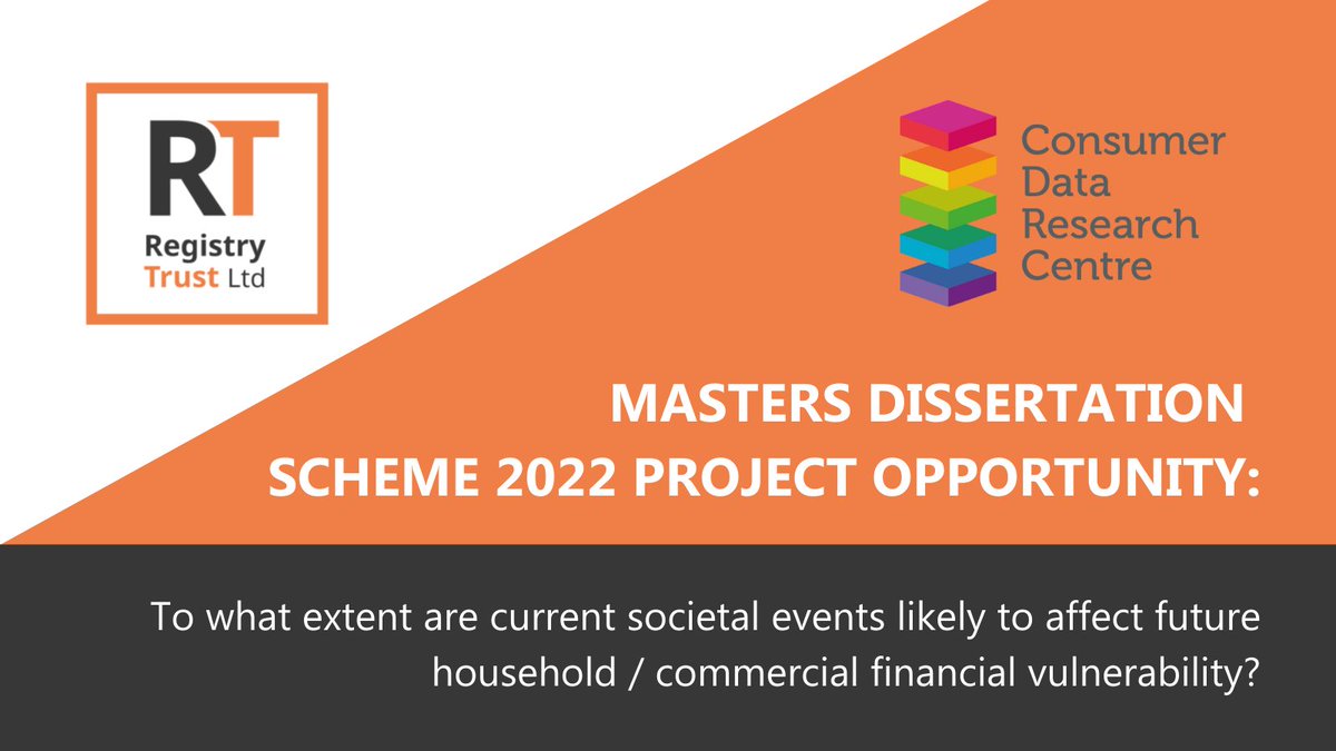 registry_trust's tweet photo. For 3rd yr running we're working with @CDRC_UK to offer a real world #MastersDissertation project using our #ccj #debt #data. Financial incentives & career benefits included https://t.co/RwHhI4twvh #householdfinances #economicresearch #economicdata #ukeconomy #mastersproject https://t.co/IlspfFTtSK