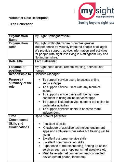BCVSINVOLVE's tweet photo. My Sight Nottinghamshire are looking for Volunteer Tech Befrienders https://t.co/cAG8BSYdZe