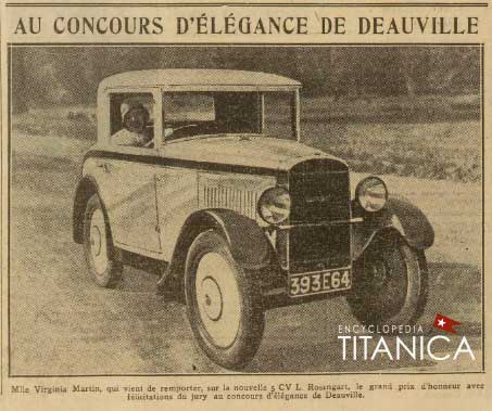 Titanic survivor at the wheel of a Rosengart car at the Deauville Grand Prix... Excelsior (Paris) Thu, 06 Sep 1928 ` zpr.io/uRJPwtnLgDRi