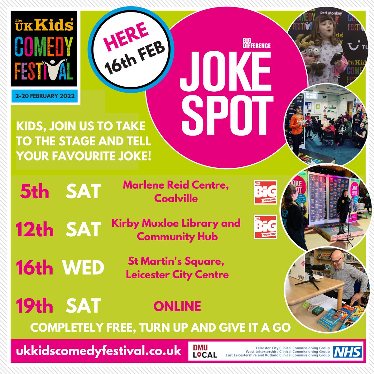 KidsComedyFest's tweet photo. 🟢 Today! Pop along to Saint Martin's Square, Leicester from 🕐 1pm-3pm for our pop-up Joke Spot, with host @robgeepoetry! 😃
More info here: https://t.co/5oNtQVIaBl
#smilesbetter https://t.co/FxTN46l9WF