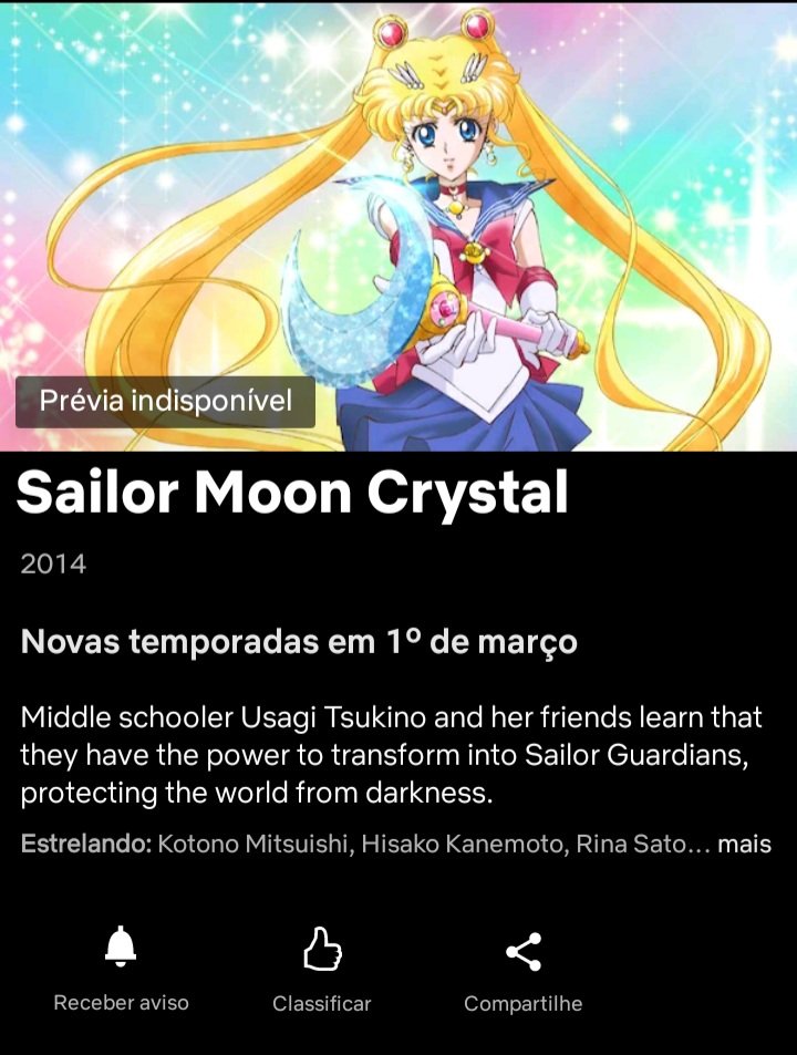 Portal Netflix BR  Fan Account on X: As três temporadas do anime Sailor  Moon Crystal chegaram ao catálogo da Netflix, apenas legendado. Em 23 de  março deste ano, em comunicado oficial