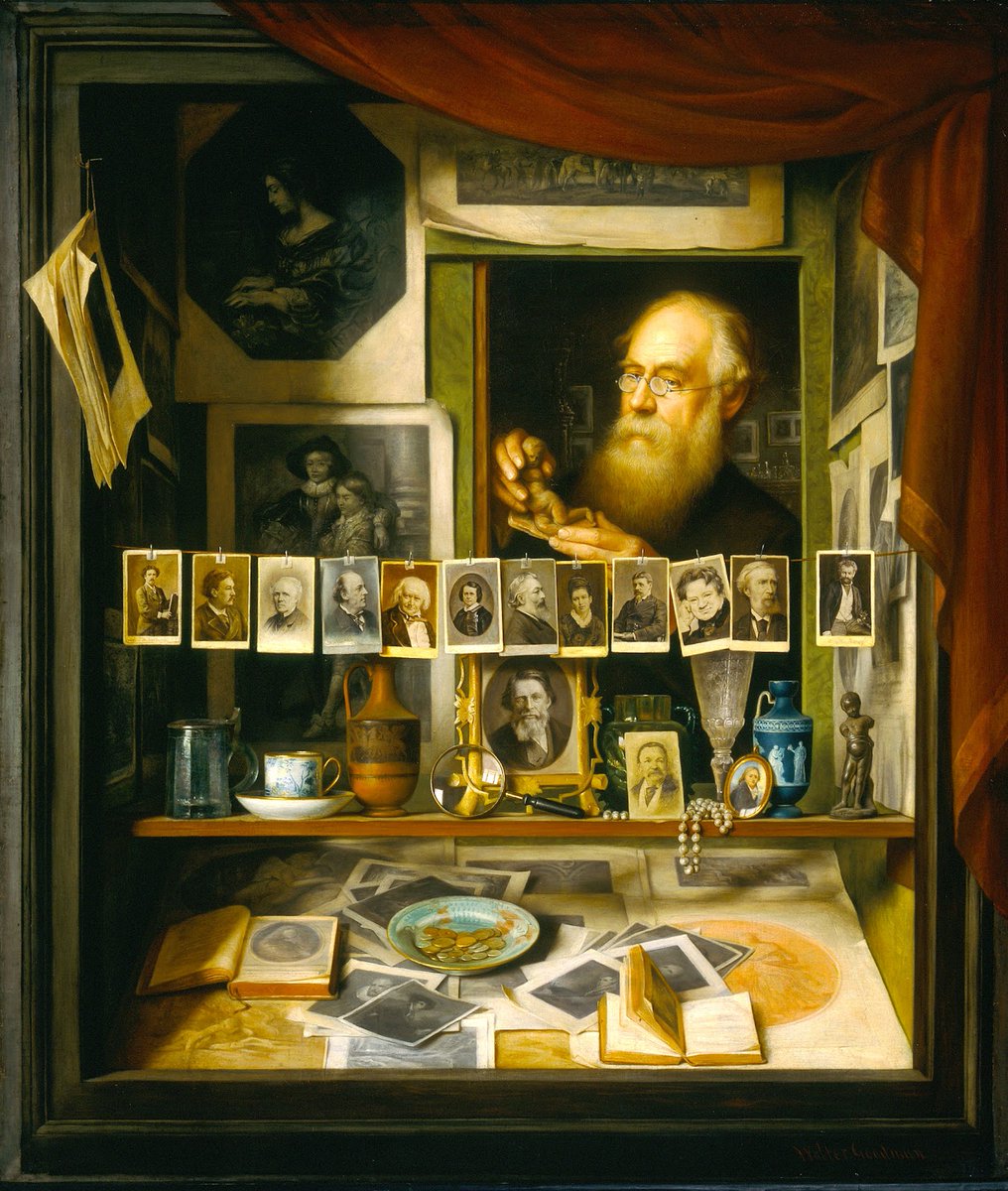 Currently semi-obsessed with this stunningly detailed trompe l'oeil picture, The Printsellers Window, 1883, by little-known English artist Walter Goodman @MAG_Rochester—an extended meditation on the modern culture of the image & photography's impact on the art of painting