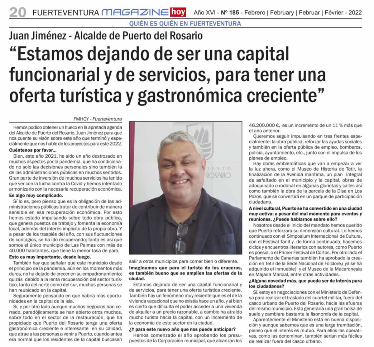 Ayuntamiento de Puerto del Rosario (@puertorosario) on Twitter photo 📰Compartimos la #Entrevista realizada por Fuerteventura Magazine Hoy al #alcalde de <a href="/PuertoRosario/">Ayuntamiento de Puerto del Rosario</a>, <a href="/JuanJimenezGo/">Juan Jiménez González</a>, para la edición de febrero en la que el primer mandatario municipal adelanta los principales #Proyectos municipales para este 2022👇 📰Compartimos la #Entrevista realizada por Fuerteventura Magazine Hoy al #alcalde de <a href="/PuertoRosario/">Ayuntamiento de Puerto del Rosario</a>, <a href="/JuanJimenezGo/">Juan Jiménez González</a>, para la edición de febrero en la que el primer mandatario municipal adelanta los principales #Proyectos municipales para este 2022👇