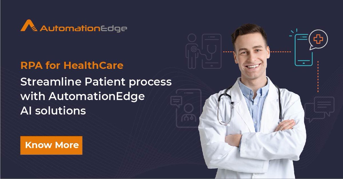 AutomationEdge's tweet photo. #Automation has unimaginable benefits in all aspects of the healthcare industry, from claims settlement to billing

How  AutomationEdge #AI &amp; RPA solutions streamline the healthcare processes and drive efficiency.

https://t.co/eRQzg8W7NL

#RPAinhealthcare #ConversationalRPA https://t.co/GKiDduq4nU