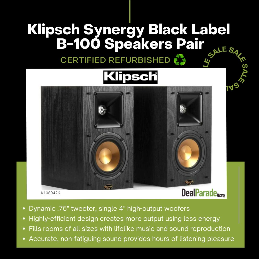 DealParade's tweet image. The synergy black label B-100 #bookshelf #speakers  pair by #Klipsch performs as a left, center, right or surround. #dealparade #audio #sale
dealparade.com/electronics/au…