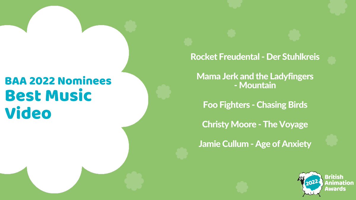 Here are the nominees for - Best Children's Pre-School Series, Best Children's Series, Cutting Edge and Best Music Video. Only 23 days until we found out the winners!🐑

#britishanimationawards