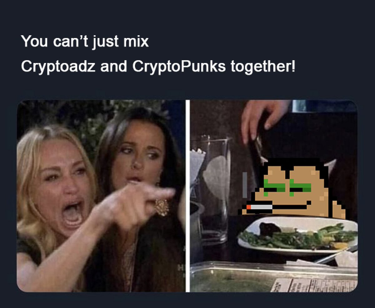 cryptoadpunks's tweet photo. We always hear from @punk6529 to seize the memes of production. So let's do some memes today FTC.

Create a CrypToad Punks meme and *quote RT* this tweet with your entry. I'll choose 5 and give each winner a Toad Punk. https://t.co/QdLNkt7QVK
