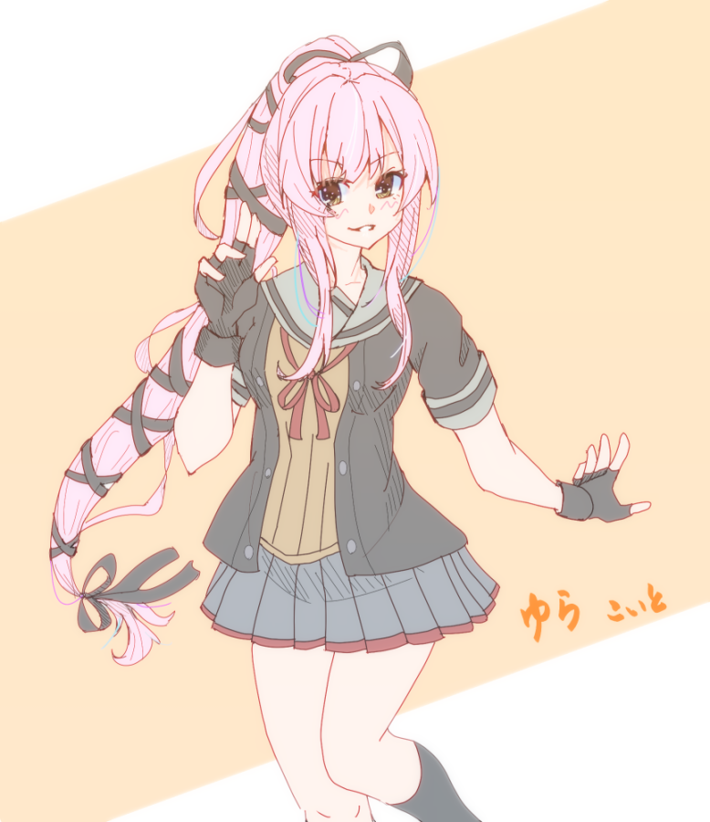 yura (kancolle) 1girl long hair solo skirt grey sailor collar pink hair gloves  illustration images