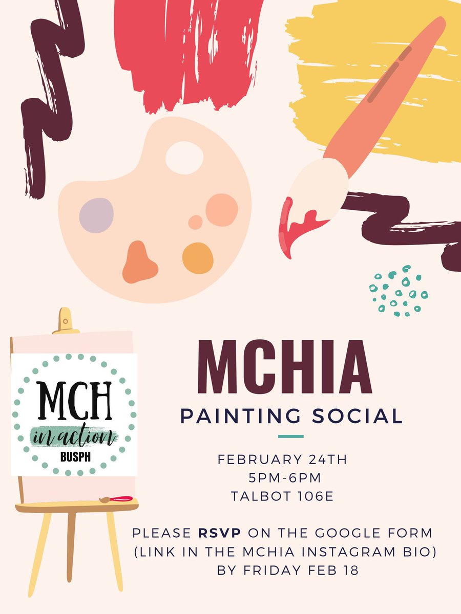 Join MCHiA as we host our first meet &amp; greet for the spring semester. Come paint with us on Feb. 24 in Talbot 106E 5-6pm. We will also be discussing other events we will host this semester and provide more info on our vacant e-board positions. Please use the RSVP in our bio!