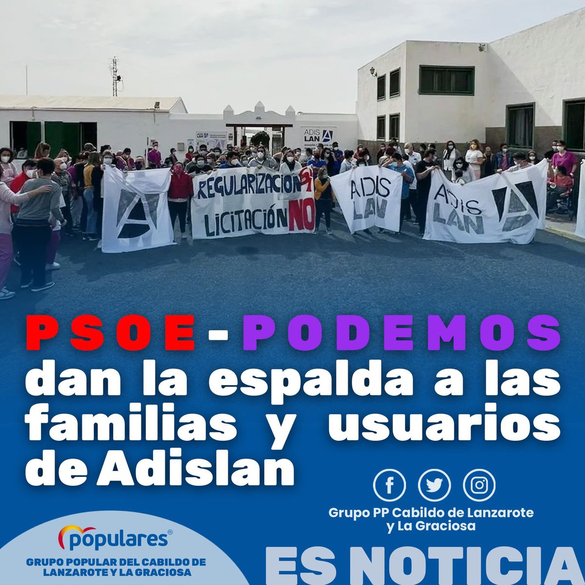 PPCabildoLanz's tweet photo. Psoe y Podemos han rechazado el concierto social creado por el Gobierno de Canarias para dar cobertura a los Cabildos  y siguen  adelante con los tramites para la licitación del servicio que presta @adislanzarote https://t.co/mJPLCo9GVa