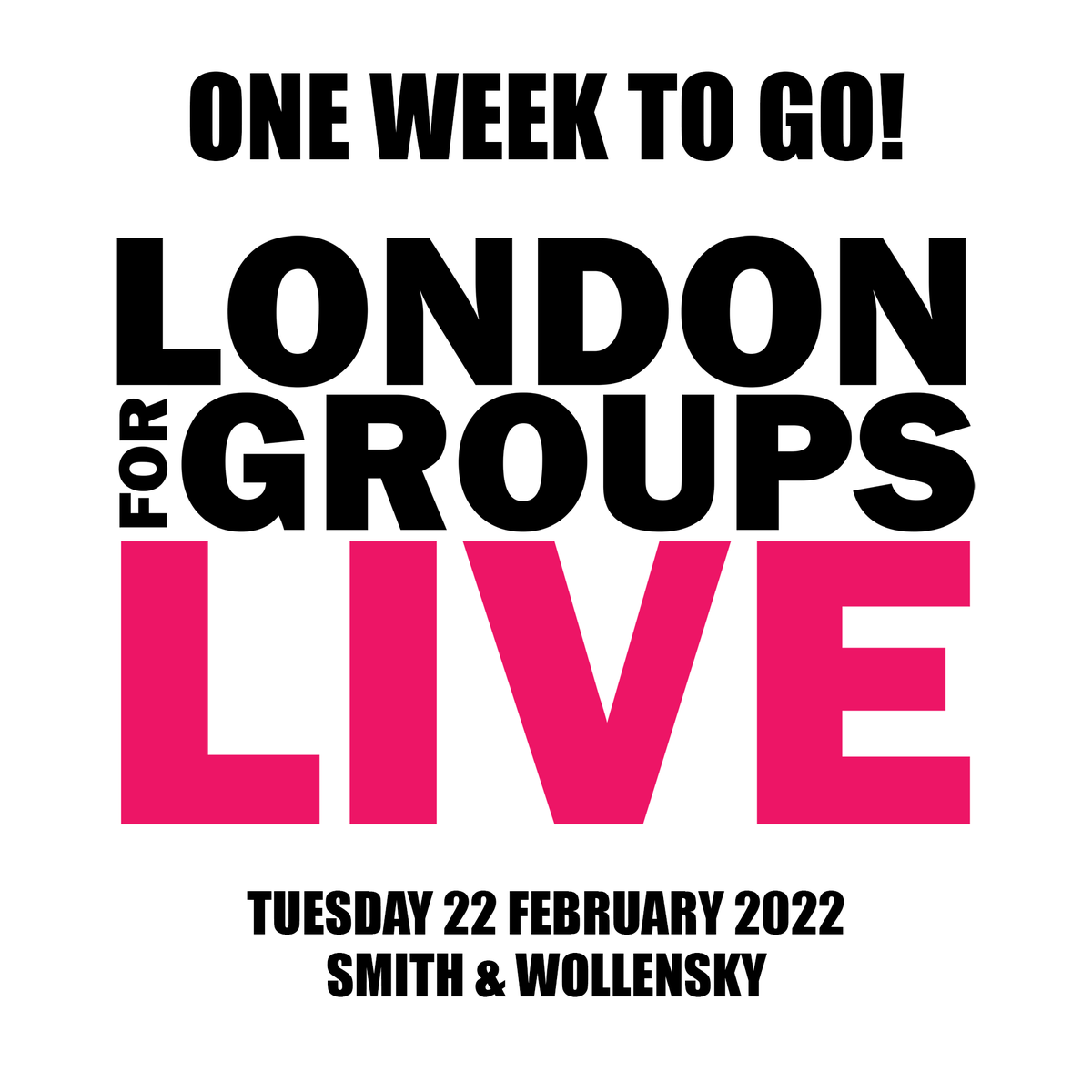 With just one week to go, we look forward to welcoming you to LONDON FOR GROUPS LIVE on Tuesday 22 February. Make sure to pre-register here: LondonForGroupsLive.com #LondonForGroups #LondonForGroupsLive