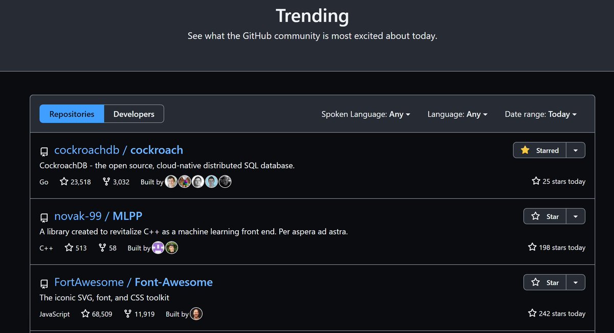 Jordan Lewis (@largedatabank) on Twitter photo hey cool <a href="/CockroachDB/">CockroachDB</a> is on the top of @GitHub Trending today for some reason!⭐️
github.com/trending hey cool <a href="/CockroachDB/">CockroachDB</a> is on the top of @GitHub Trending today for some reason!⭐️
github.com/trending