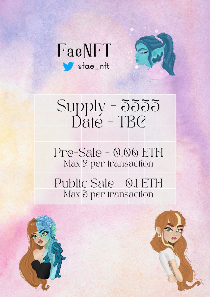 From the hands of coveted artist Tasha, and partnering with huge projects like <a href="/worldofwomennft/">world of women</a> ,FaeNFT aims to inspire a new generation of female artist

We are proud to announce sale details as we expand our Pre-Sale list  in our discord

Join our discord family now

#Faefamily