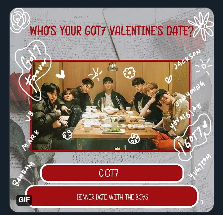 melitzafiorella's tweet photo. @OT7Ahga @jaybnow_hr @marktuan @JacksonWang852 @GOTYJ_Ars_Vita @BamBam1A @yugyeom @GOT7Official I am the lucky one 😉💖 
My 7 dream knights ⭐🌙 #GOT7𓅪 #IGOT7 https://t.co/vvyu7ZU0bT
